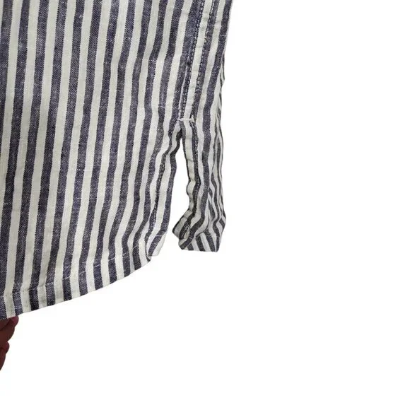 Christian Siriano Sleeveless Linen Lace Up Top Women Size L Blue White Striped - Picture 3 of 8